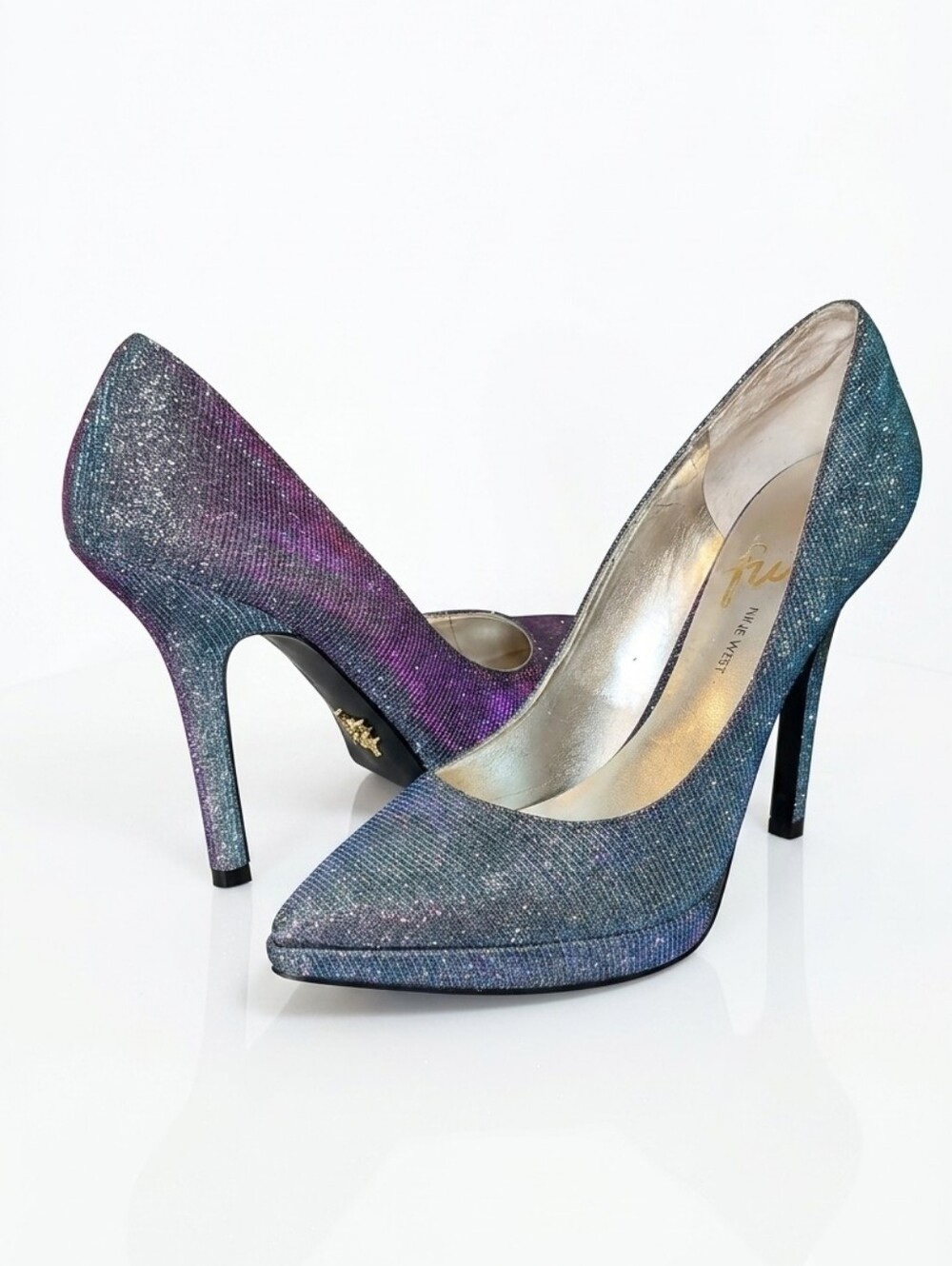 Nine West Love Fury Iridescent Glitter Platform Pumps Stiletto Heels Size 6M